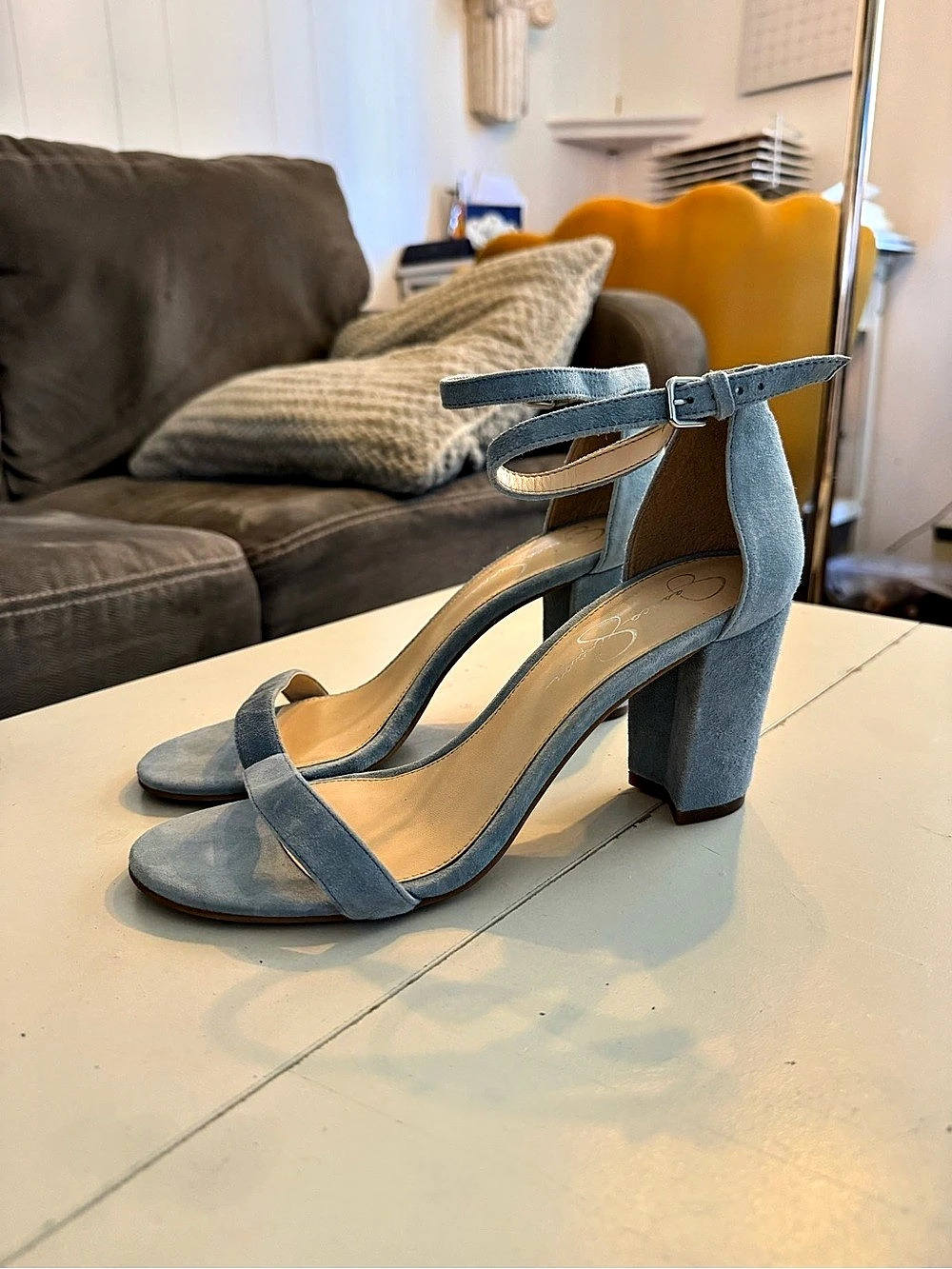 Jessica Simpson Light Baby Blue Suede Ankle-Strap Block Heel Sandals Cocktail
